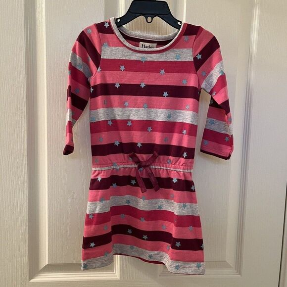 Hatley Superstar Bow Dress Pink Striped Glitter Star Print Girls Size 2 NWT - Picture 1 of 10